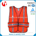 CE orange polyester mesh pvc reflective tape hi viz vest with hook and loop adjustable fastern